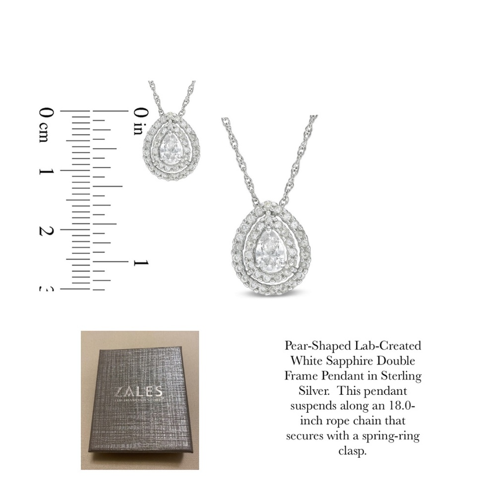 Pear-Shaped Lab-Created White Sapphire Double Frame Pendant in Sterling Silver